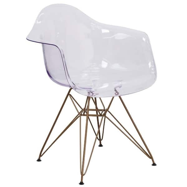 Accent Chair with Polished Gold Frame and Curved Open Back, Clear