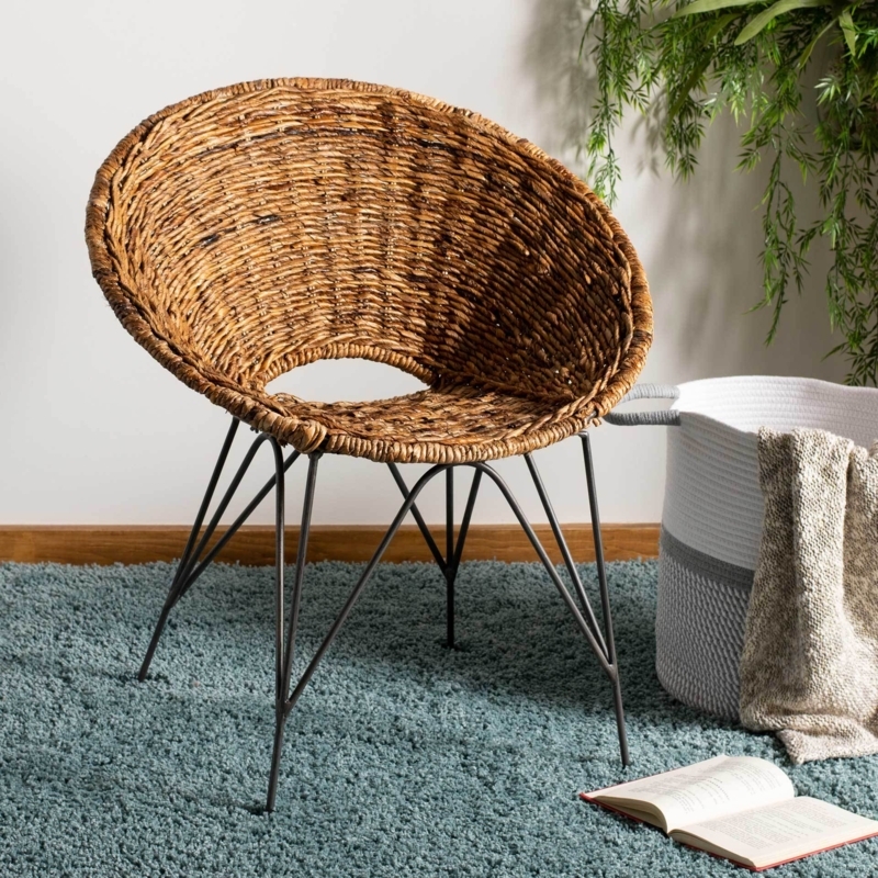 Accent Chair with Rattan Bucket Seat and Black Steel Frame