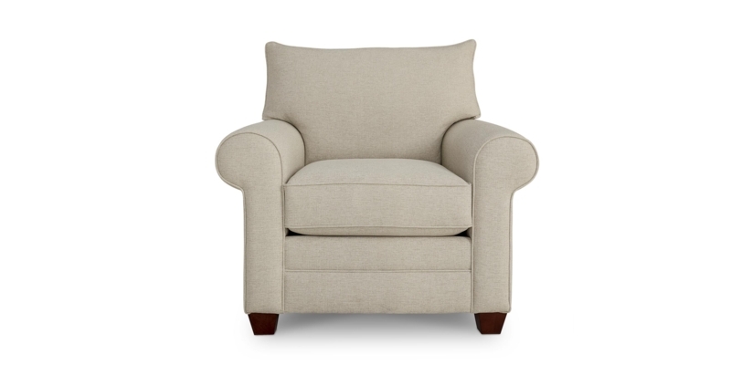 Accent Chair with Rolled Arms, Light Gray Woven Fabric & Piping Detail