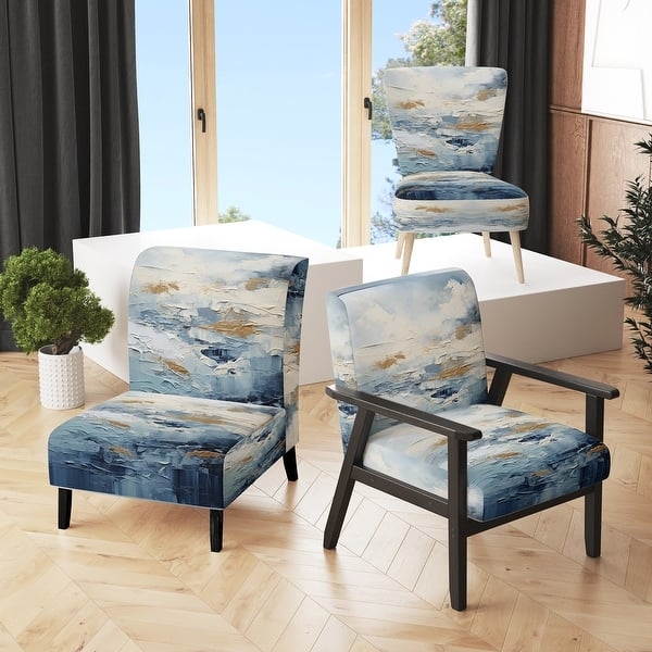 Accent Chair with Scandinavian Style & Abstract Coastal Landscape Print