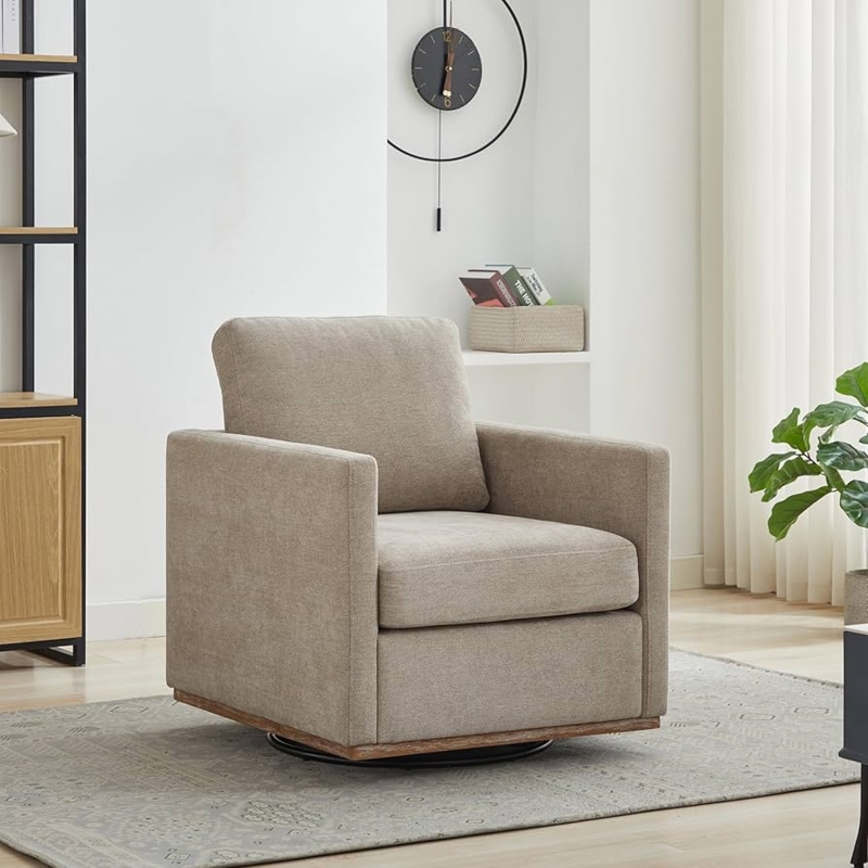 Accent Chair with Square Silhouette, Swivel Base and Textured Weave