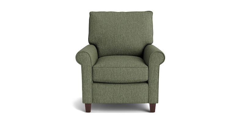 Accent Chair with Turned Legs, Gray Textured Weave and Rolled Arms