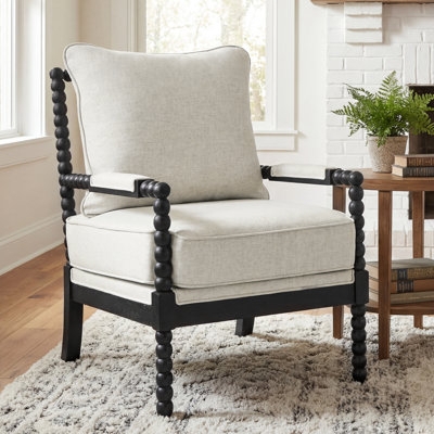 Accent Chair with Turned Wood Legs in Grey Modern Farmhouse Style