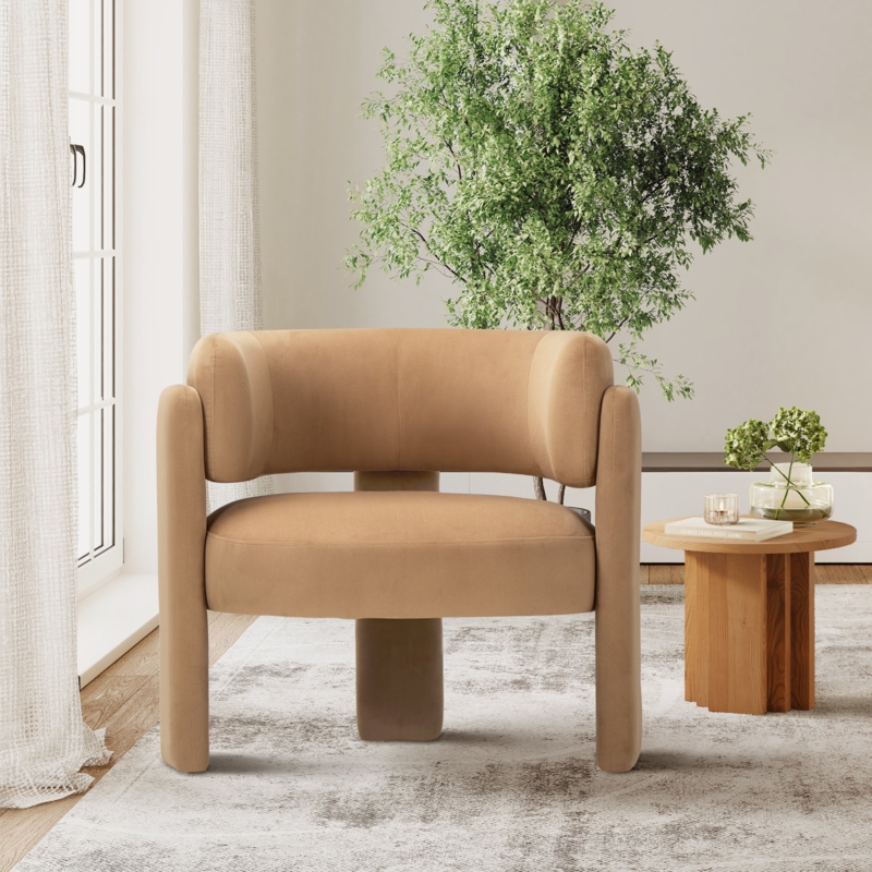 Accent Chair with Unique Three-Legged Base and Cream Upholstery