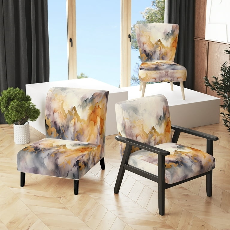Accent Chair with Vibrant Fluid Ombre Pattern and Tapered Wood Legs