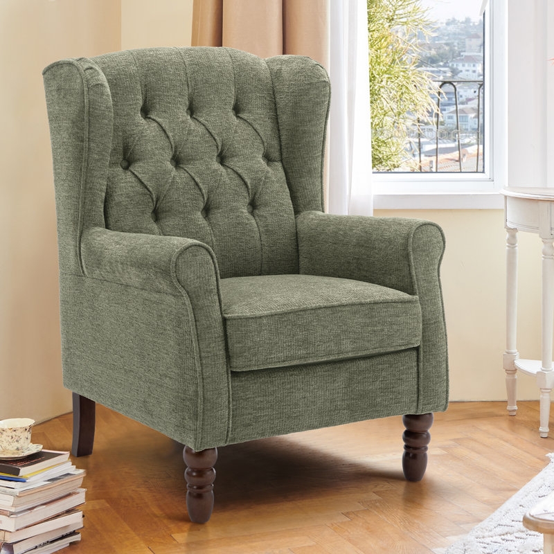 Accent Chair with Wingback Design, Forest Green and Button Tufting