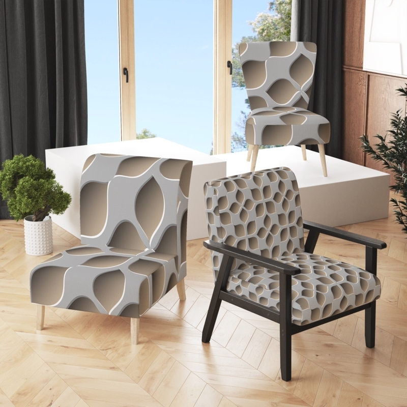 Accent Chair with Winged Silhouette and Teal Abstract Pattern