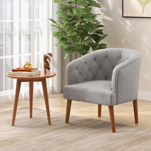 Accent Chair with Wraparound Silhouette in Heathered Grey Fabric