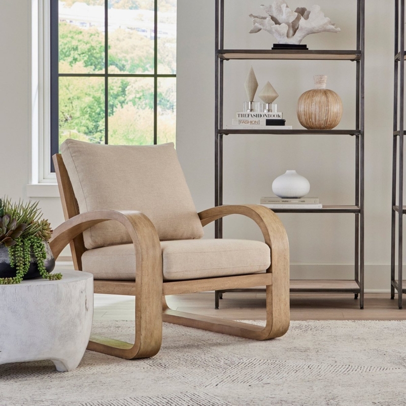 Accent Chair with Wraparound Wood Frame and Charcoal Upholstery