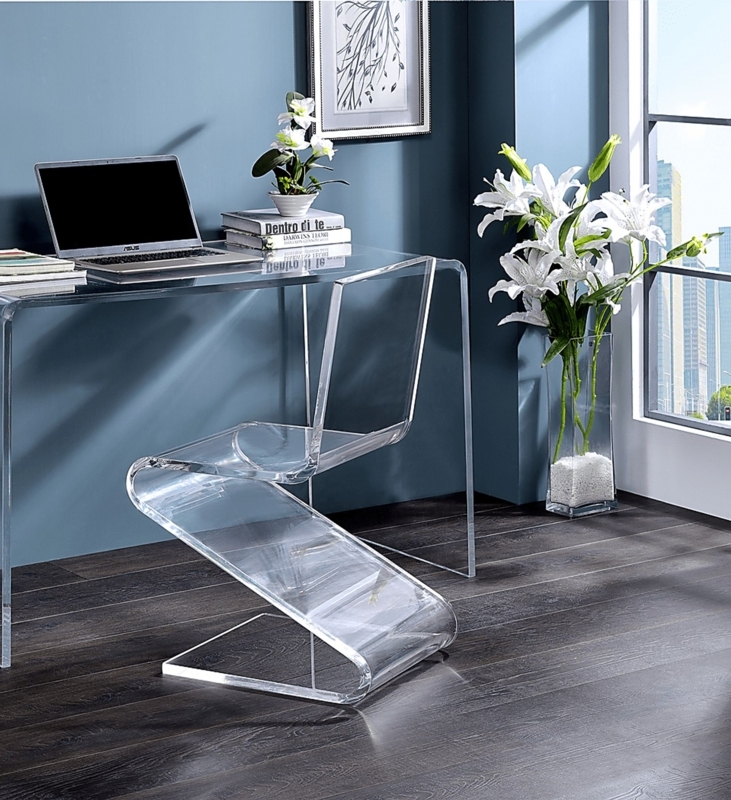 Accent Chair with Z-Shaped Acrylic Base and White Upholstered Seat