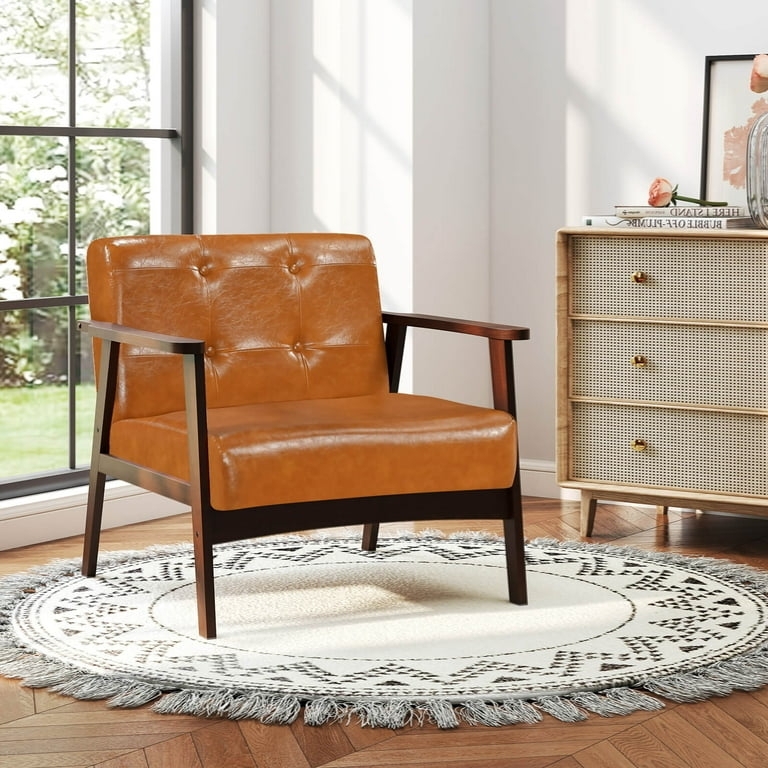 Accent Chair Wood Armrest Accents Button Tufted Mid Century Retro