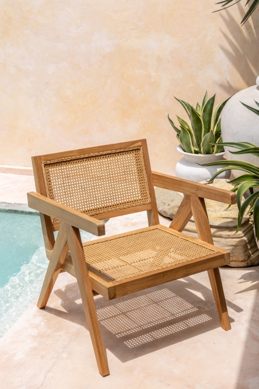 Accent Chair Wood Frame Rattan Weave Low Profile Armless