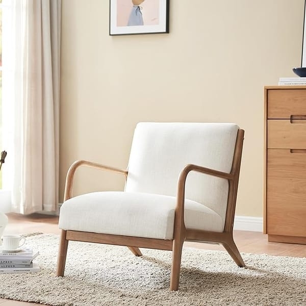 Accent Chair Woven Texture Open Frame Curved Arms, Mid-Century Modern Style