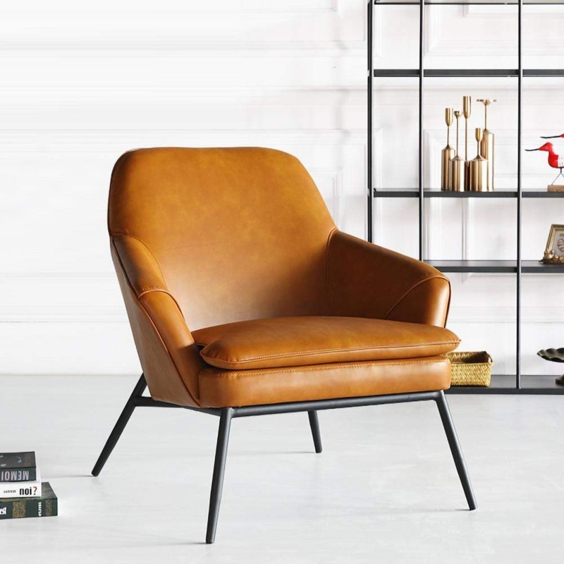 Accent Chair Wrap Around Silhouette Slim Metal Frame Piped Edges