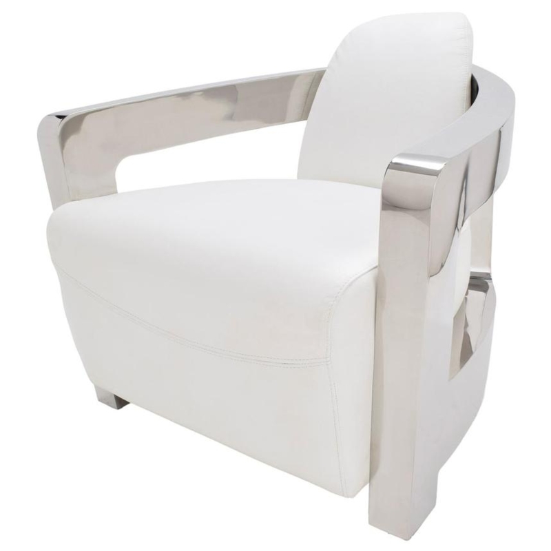 Accent Chair Wraparound Chrome Frame White Leather Industrial Style Seat