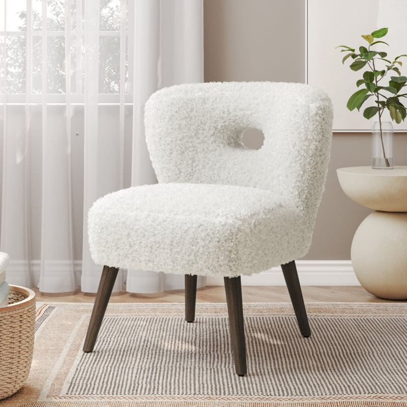 Accent Chair Wraparound Sherpa with Splayed Wood Legs Scandinavian