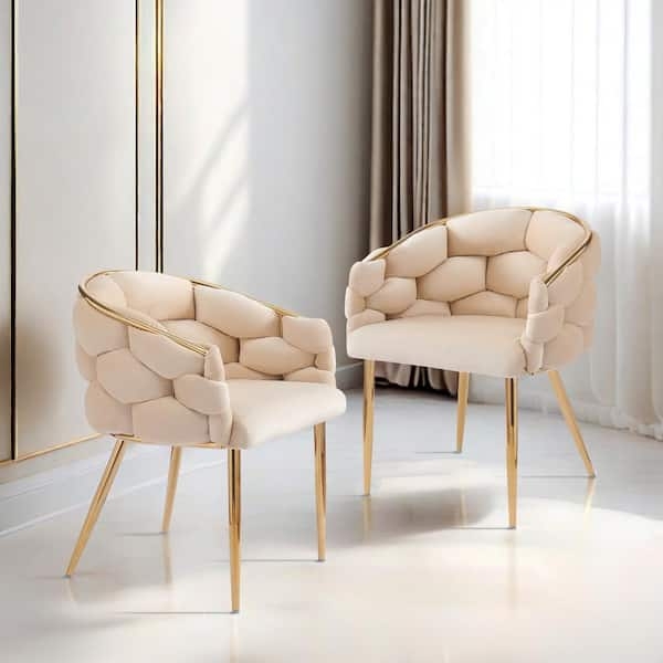 Accent Chairs Beige Velvet Wingback Channel Tufted Dark Legs