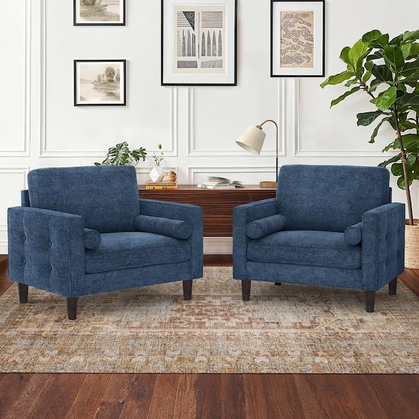 Accent Chairs Button Tufted Exposed Wood Frame Set Chenille