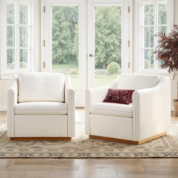Accent Chairs Cream Swivel Base Barrel Back Modern Farmhouse Pair
