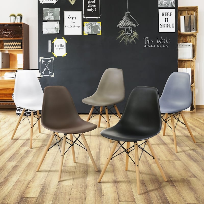 Accent Chairs, Dark Brown Plastic Eiffel Base, Mid-Century Modern Seating