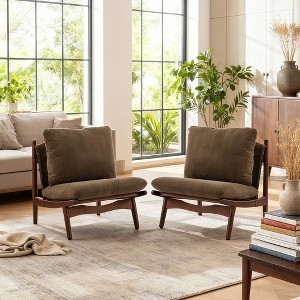 Accent Chairs Mocha Fabric Natural Wood Frame Tapered Dowel Legs