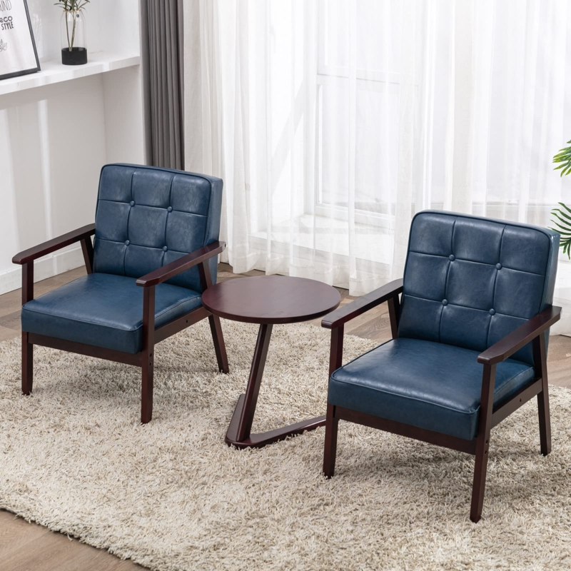 Accent Chairs Set Grey Upholstery Open Wood Frame