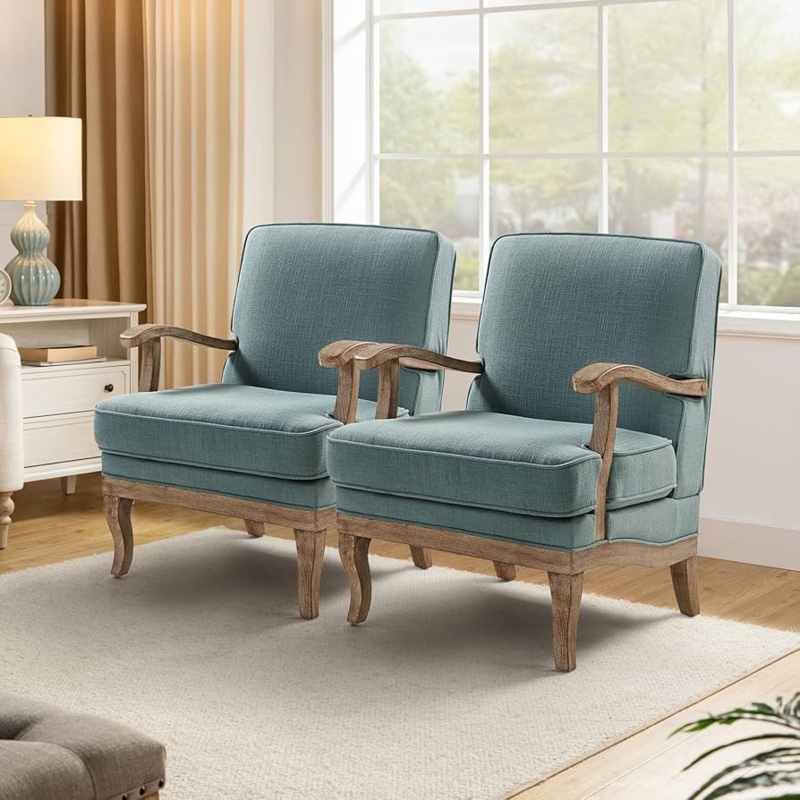 Accent Chairs Set of 2 Navy Blue Button Tufted Wood Legs