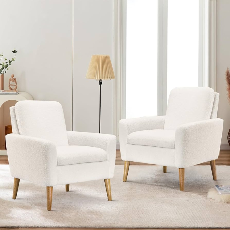 Accent Chairs Set of 2 Teddy Upholstery Wood Legs Cozy Boucle