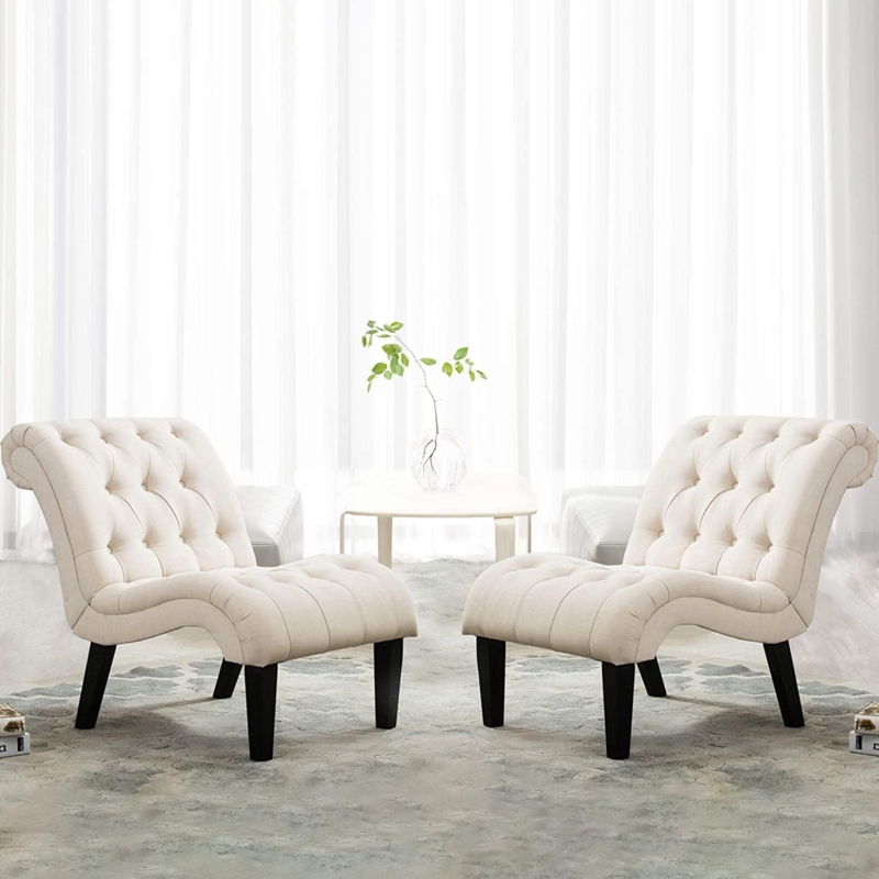 Accent Chairs Set of 2 with Button Tufted Curved Backrests