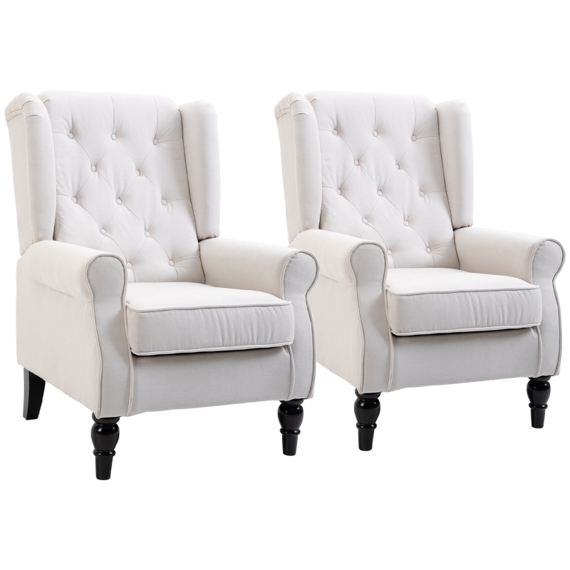 Accent Chairs Set Wingback Rounded Arms Diamond Tufting Cream