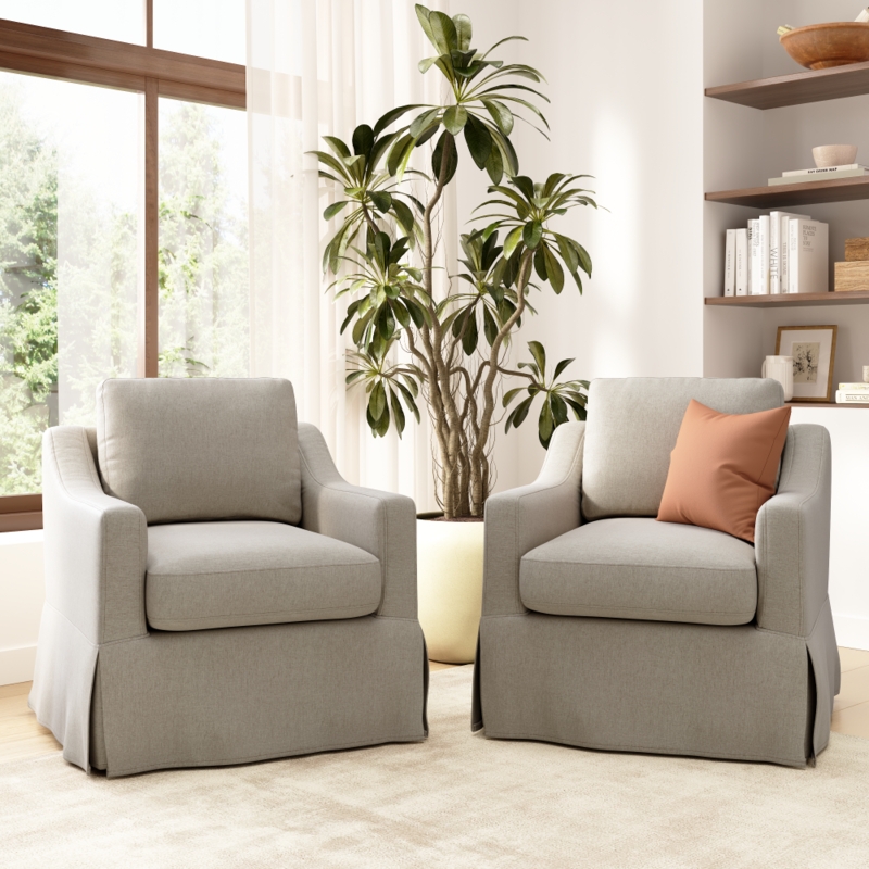 Accent Chairs with Sand Basketweave Slipcovers, Minimalist Barrel Back Set