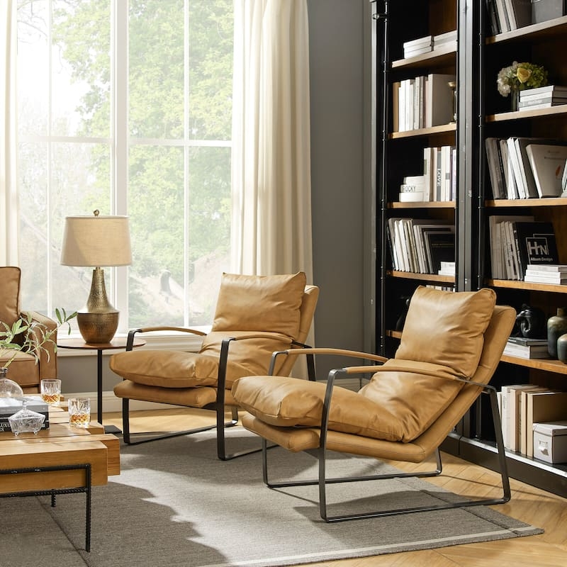 Accent Lounge Chair, Chocolate Leather-Like, Channel Tufted, Armless