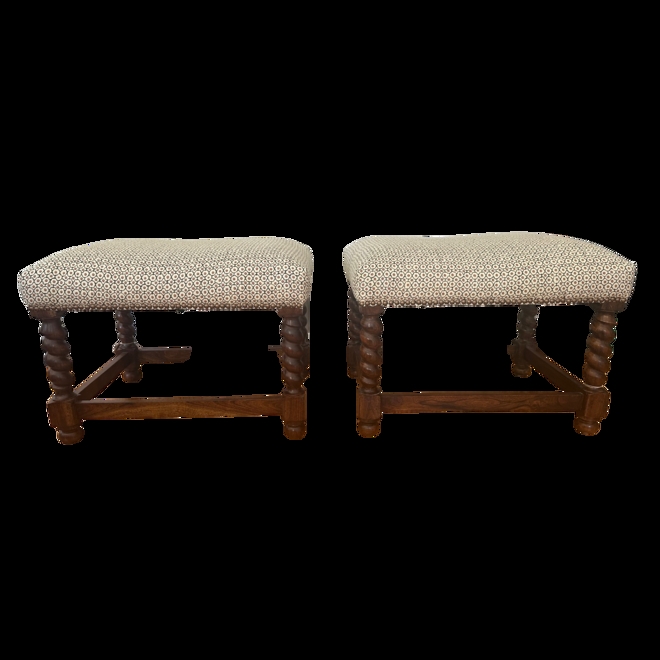 Accent Stool Barley Twist Legs Botanical Upholstery Nailhead Trim