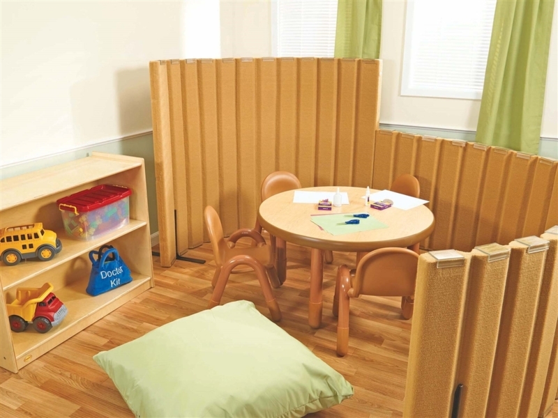 Acoustic Accordion Room Partition Flexible Curving Layout Tan Fabric