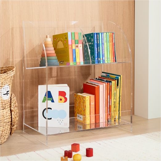 Acrylic Bookcase with Waterfall Edge, Five-Tier Narrow Profile for Small Spaces