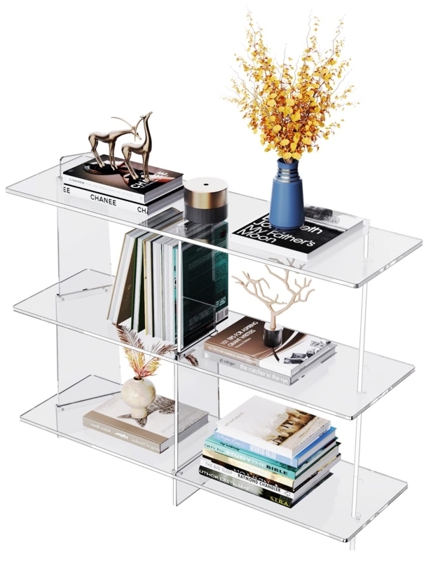 Acrylic Console Table, Three-Tier Rectilinear Shelf for Entryway