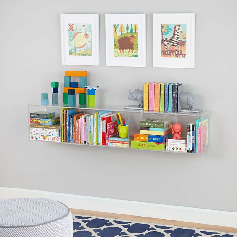 Acrylic Floating Shelf, Five-Bin Wall-Mounted Organizer for Kids Room