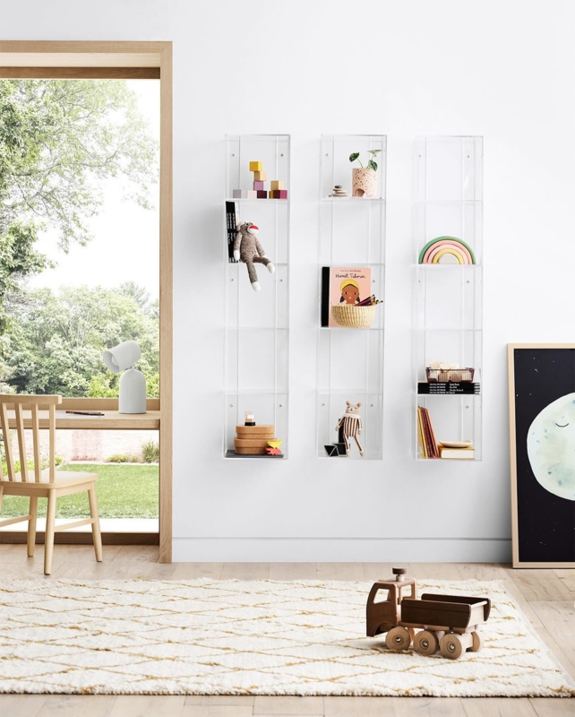Acrylic Wall Shelf, Floating Book Ledges with Front Lip Display