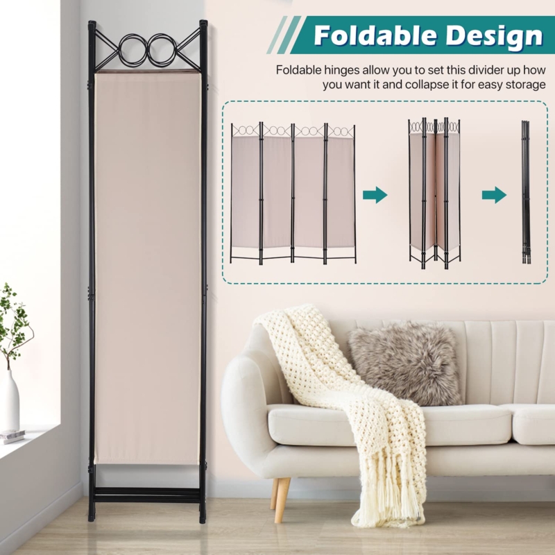 Amazon.com: 4 Panel Room Dividers Folding Privacy Screens, 68 Inch Tall  Steel Frame & Fabric Surface Room Seperating Wall Divider, Portable  Freestanding Room Partitions for Living Room Bedroom, Tan : Industrial &  Scie
