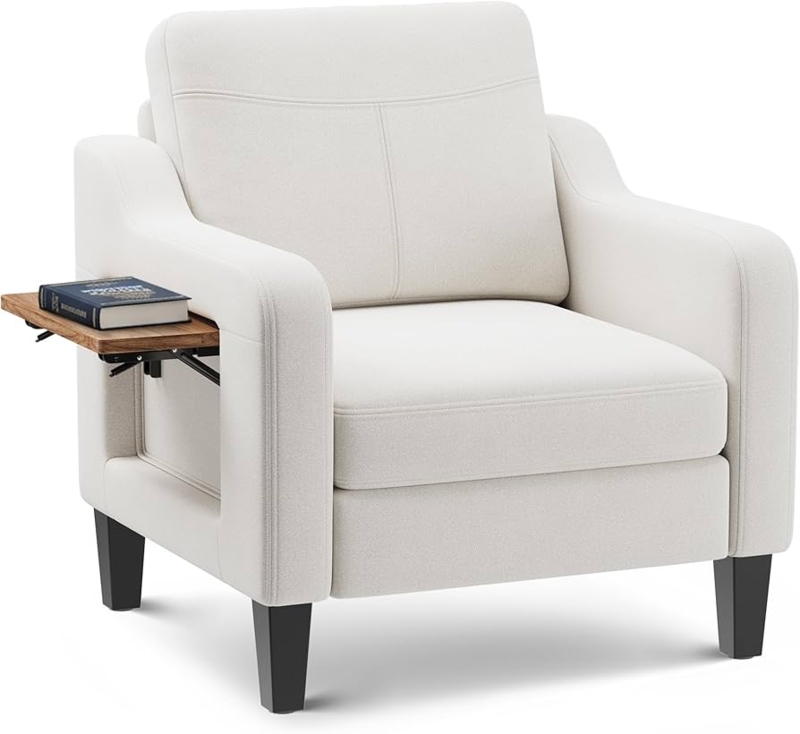 Amazon.com: Accent Chair for Living Room Modern Linen Upholstered Armchair  Side Wooden Fabric Sofa Chair with Foldable Table 2 Side Pockets Comfy  Reading Chair for Bedroom : Home & Kitchen