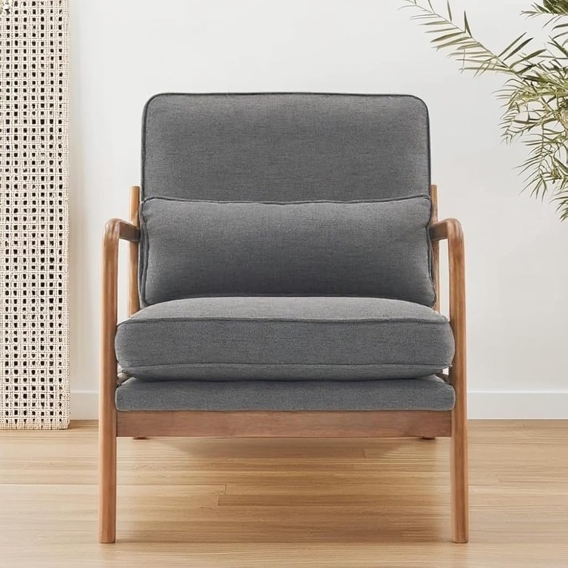 Amazon.com: Accent Chair, Mid-Century Modern Upholstered Armchair with  Lumbar Pillow, Comfy Lounge Chair Reading Chair with Solid Wood Frame &  Soft Cushion for Living Room, Bedroom, Balcony, Dark Grey : Home &