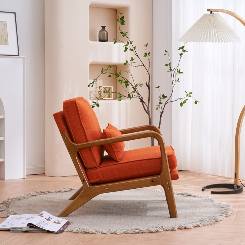 Amazon.com: Accent Chair Upholstered Mid-Century Modern Chair with Lumbar  Pillow&Soft Cushion,Lounge Reading Armchair with Solid Wood Frame,for  Living Room, Bedroom, Balcony, Orange : Home & Kitchen