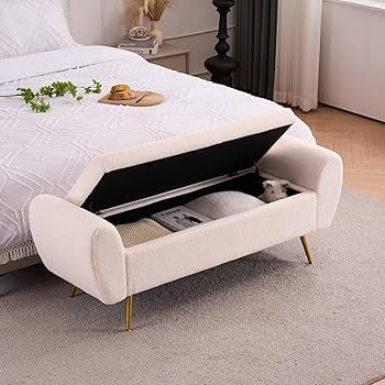 Amazon.com: AIITTCC Storage Bench for Bedroom, 55" Extra Long Bench for  King Size Bed, Modern Upholstered End of Bed Ottoman Bench with Arms for  Entryway Living Room (Teddy, Ivory White) : Home