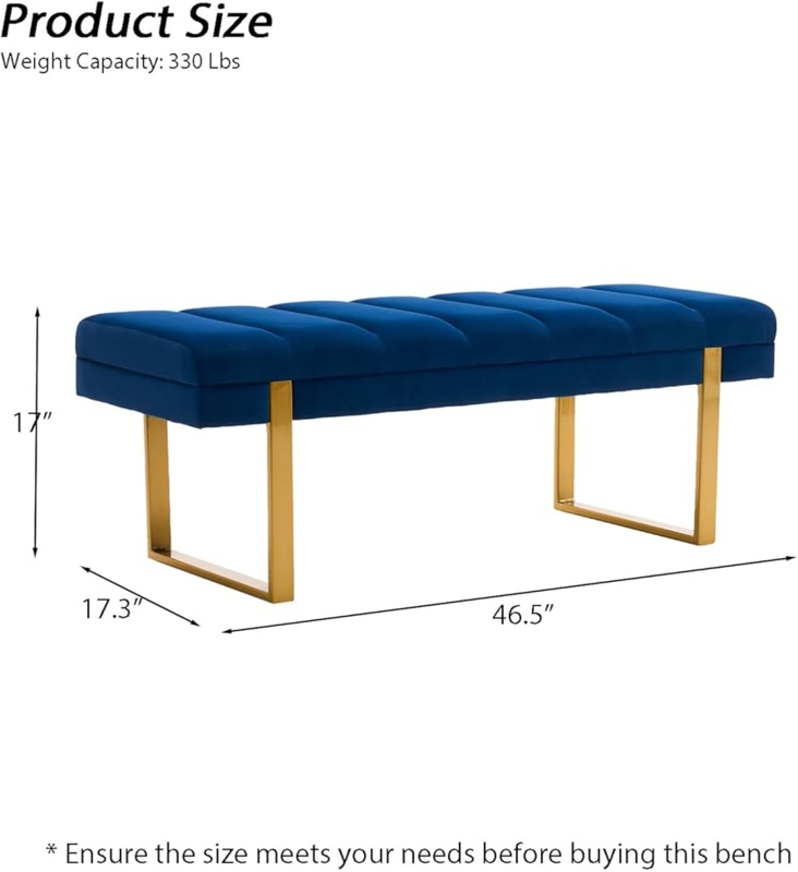 Amazon.com: AIITTCC Velvet Ottoman Bedroom Bench, 46.5" Tufted Padded End  of Bed Bench with Gold Legs, Upholstered Shoe Bench for Living Room  Entryway Window (Navy Blue, 46" Wide) : Home & Kitchen