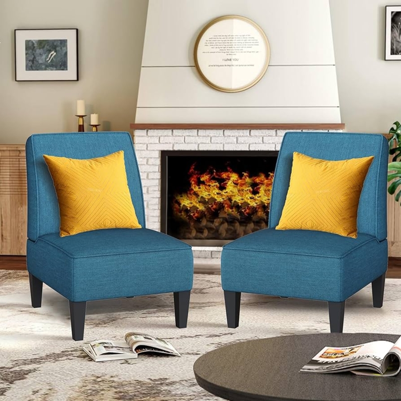 Amazon.com: ALISH Accent Chairs Set of 2 Upholstered Living Room Chairs  Armless Side Chairs Bedroom Chairs with Curved Backrest and Wooden Legs  Blue : Home & Kitchen