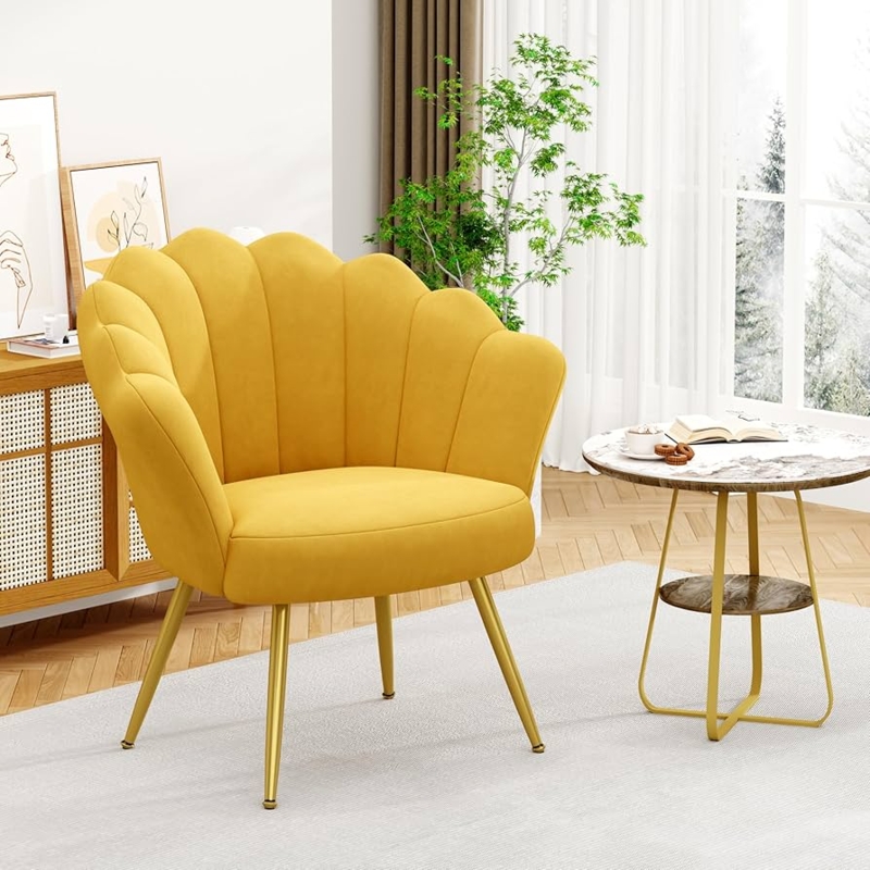 Amazon.com: Alunaune Mid Century Velvet Living Room Chair Accent Chairs,  Upholstered Vanity Chair for Makeup Room, Modern Barrel Arm Guest Leisure  Chair Comfy for Bedroom-Yellow : Home & Kitchen