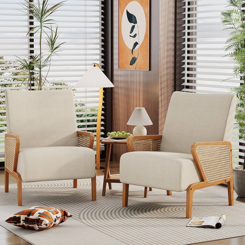 Amazon.com: Alunaune Upholstered Natural Rattan Living Room Chairs Accent  Chair Armchair Set of 2, Modern Fabric Slipper Club Chair Guest Reception  Couch Comfy Single Sofa for Reading Bedroom-Ivory : Home & Kitchen