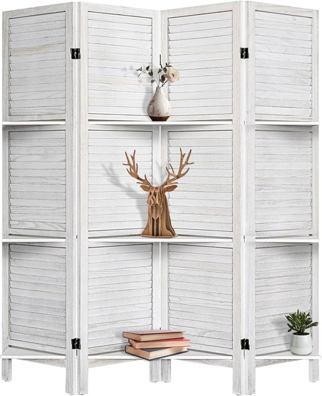 Amazon.com: AMBITION LAND Room Divider with Shelves, Privacy Screen, Room  Dividers and Folding Privacy Screens, 4 Panel Wood Temporary Wall Partition  Separation Separator, Distressed White : Home & Kitchen