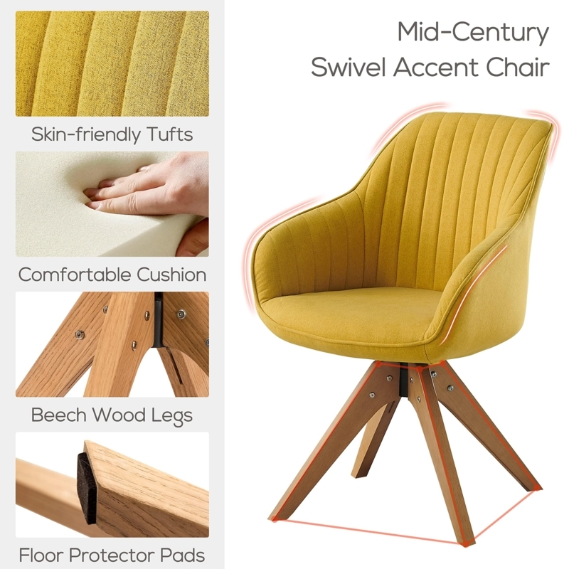 Amazon.com: Art Leon Mid Century Modern Swivel Accent Chair with Solid Wood  Legs, Desk Chair No Wheels, Armchair for Desk, Medium Yellow : Home &  Kitchen