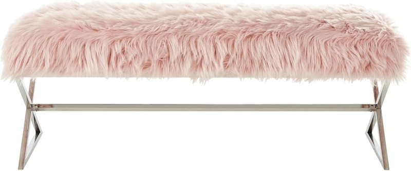 Amazon.com: Aurora Pink Fur Upholstered Bench - Stainless Steel Legs |  Chrome Tone | Living-room, Entryway, Bedroom | Inspired Home : Home &  Kitchen